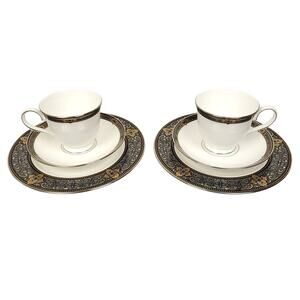 Lenox Vintage Jewel China Cup & Saucer Set 6 Pc For 2 Teacups Classic Fine China